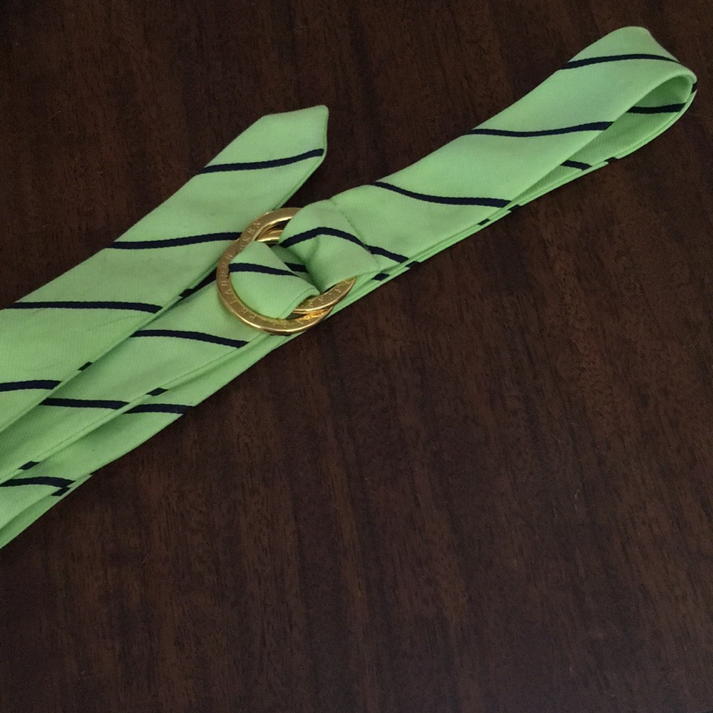 Lauren Ralph Lauren Lime Green & Navy Striped Belt with Gold Double Ring